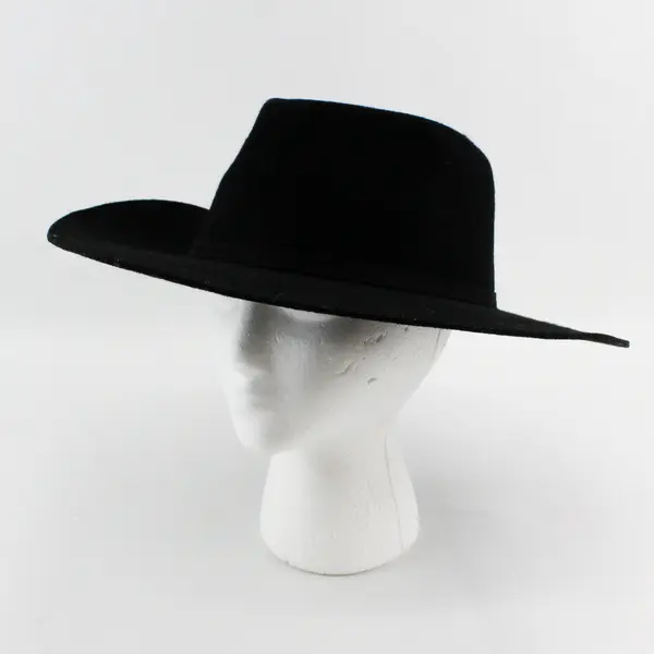 Anthropologie Black 100% Wool Wide Brim Rancher Western Hat Tassel Detail 23"