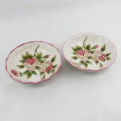Set of 2 Love Amour Pink and White Rose Ruffled Ceramic Bowls 8"
