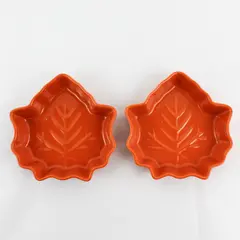 Lot Of 2 Celebrate It Matching Orange Maple Leaf Shaped Ceramic Bake Dishes 6.5"