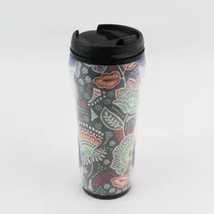 Vera Bradley Nomadic Floral Patterned Plastic Travel Mug W/ Black Lid 8.25" Tall