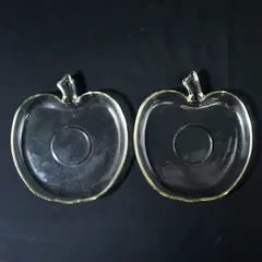 Lot Of 2 KIG Indonesia KI14 Pattern Round Clear Glass Apple Shaped Cup Saucers
