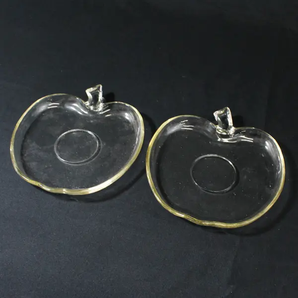 Lot Of 2 KIG Indonesia KI14 Pattern Round Clear Glass Apple Shaped Cup Saucers