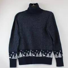 L.L. Bean Navy Blue Fair Isle Winter Turtleneck Sweater Women's Small