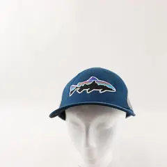 Patagonia Trucker Hat Blue & Gray One Size Snapback Embroidered Trout Hat