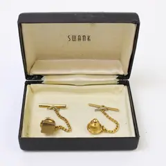 Pair of Vintage Gold Colored Cufflinks in Box Marked Swank 