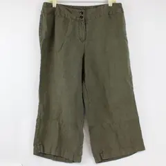 VTG Harve Benard Women's L Army Green 100% Linen Wide Leg Capri Pants