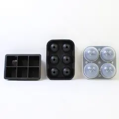 Lot Of 3 Assorted Brands Black Silicone Ice Cube Trays (1 Square, 2 Sphere)