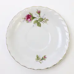 Vintage White Porcelain Saucer 5.5in Pink Rosebuds Gold Trim