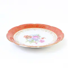 Wales China Floral Saucer Orange Border Gold Trim Vintage 5.25in