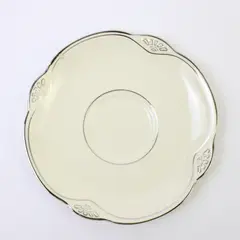 Vintage Homer Laughlin Marigold Shaped Saucer Platinum Trim 6"