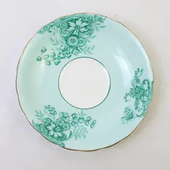 Victoria C & E Bone China Saucer Green Floral Pattern Gold Trim
