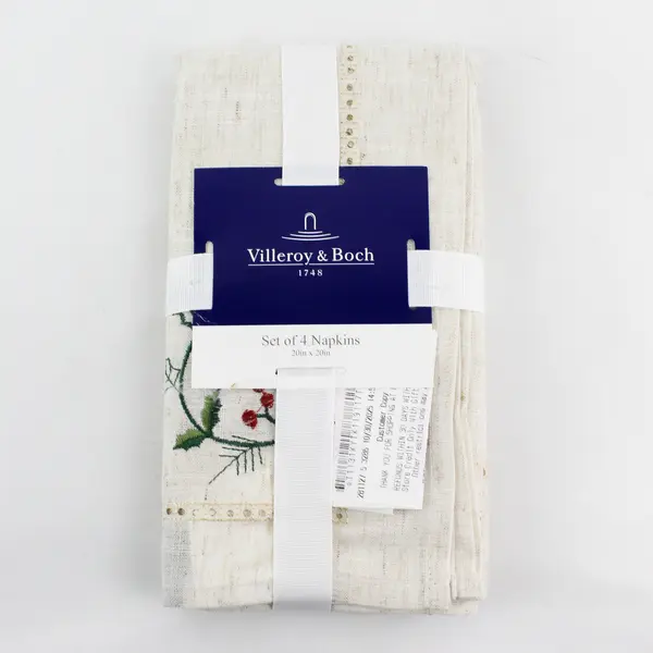 Set Of 4 Villeroy & Boch Rustic Season Embroidered Hemstitch Napkins 20" x 20"