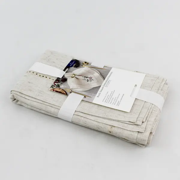 Set Of 4 Villeroy & Boch Rustic Season Embroidered Hemstitch Napkins 20" x 20"