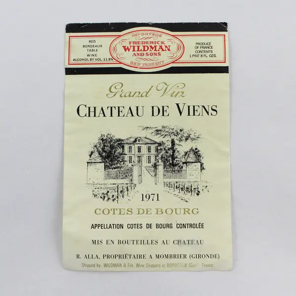 Vintage Bordeaux France 1971 Château De Viens Wine Label