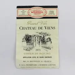Vintage Bordeaux France 1971 Château De Viens Wine Label