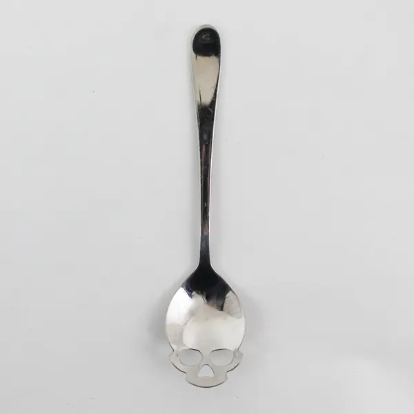 Unbranded SS Skull Sugar Spoon Cut-Out Heart Nose Round Eye Sockets 6" Rare Find