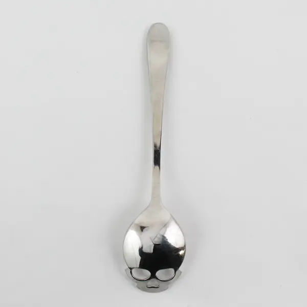 Unbranded SS Skull Sugar Spoon Cut-Out Heart Nose Round Eye Sockets 6" Rare Find