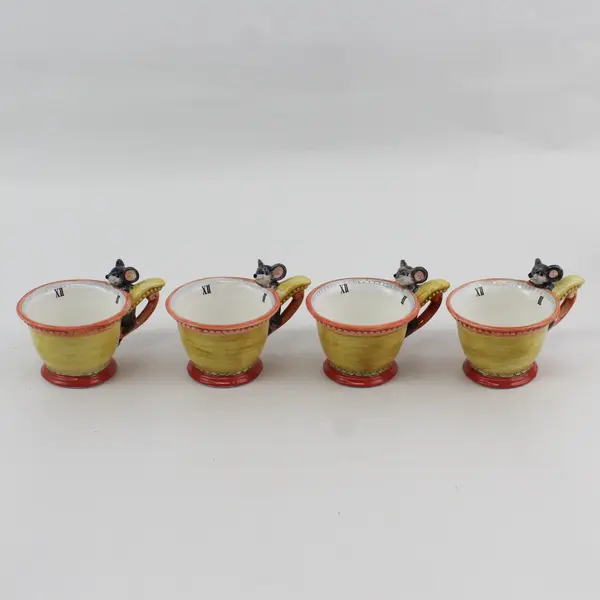 Lot Of 5 Department 56 Storybook "Hickory Dickory Dock" Teapot & 4 Cups (No Lid)