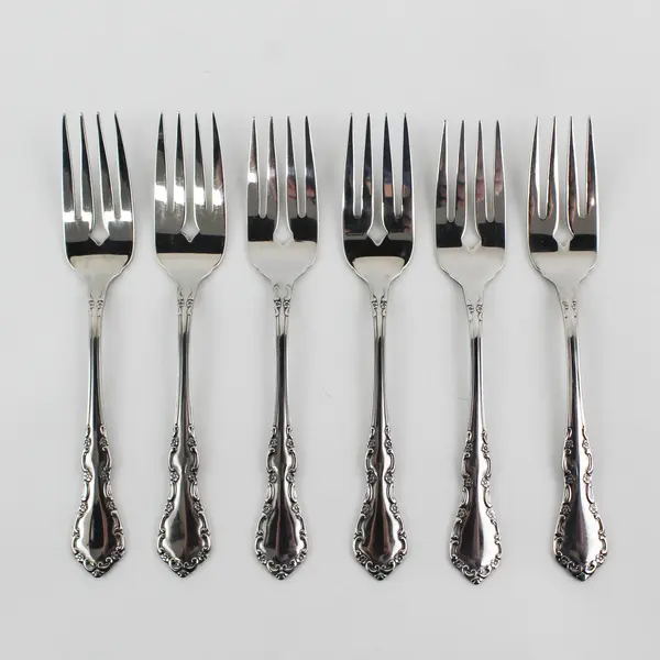 Lot of 6 Oneida Silver Mansion Hall Pattern Stainless Salad Forks 6.25" Good
