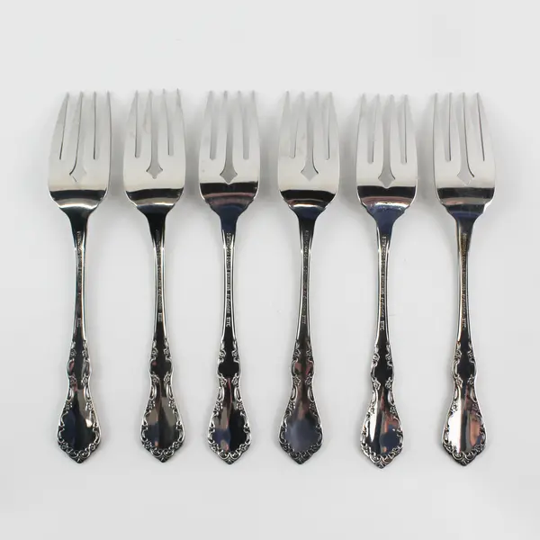 Lot of 6 Oneida Silver Mansion Hall Pattern Stainless Salad Forks 6.25" Good