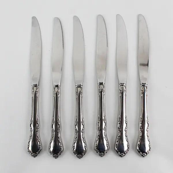 Lot of 6 Oneida Silver Mansion Hall Pattern Stainless Dinner Knives 9" Long Good