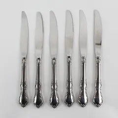 Lot of 6 Oneida Silver Mansion Hall Pattern Stainless Dinner Knives 9" Long Good