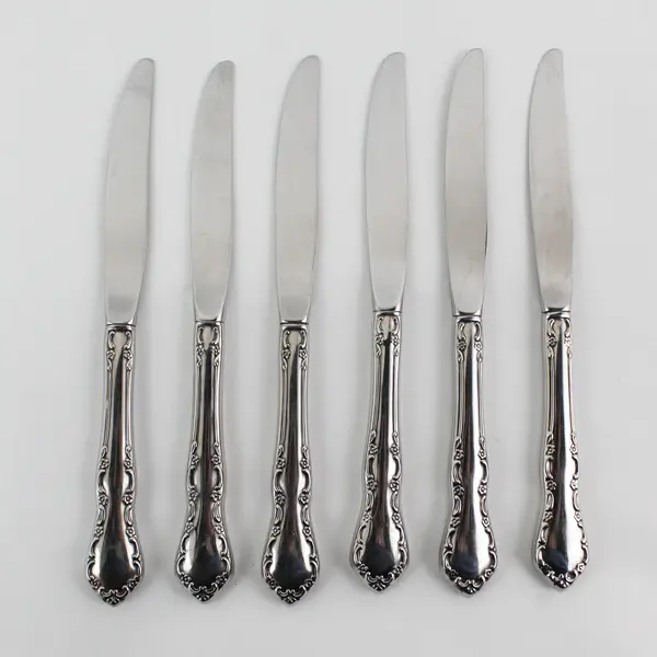 Lot of 6 Oneida Silver Mansion Hall Pattern Stainless Dinner Knives 9" Long Good