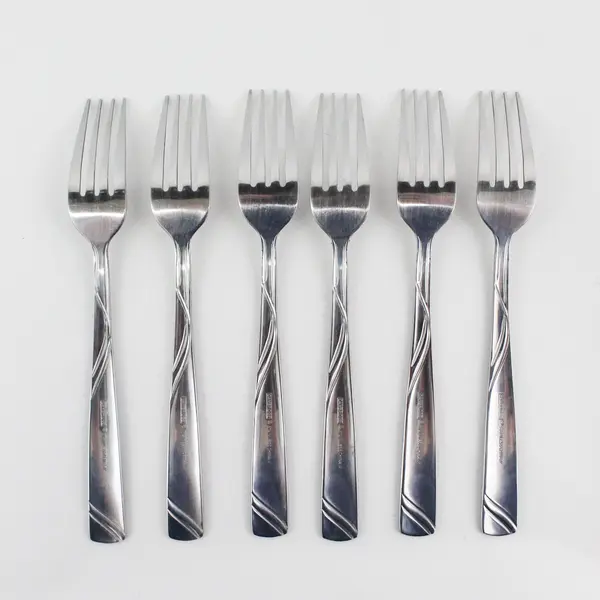 Lot of 6 Cambridge Silver Tabitha Sand Pattern Stainless Dinner Forks 8.25" Good