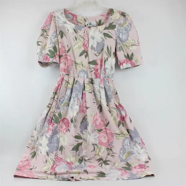 Vintage 1980s Willi of California Floral Pink A-Line Midi Dress Women's Large