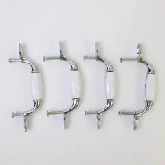 Set of 4 White Ceramic Drawer Pulls Cabinet Handles Dresser Hardware