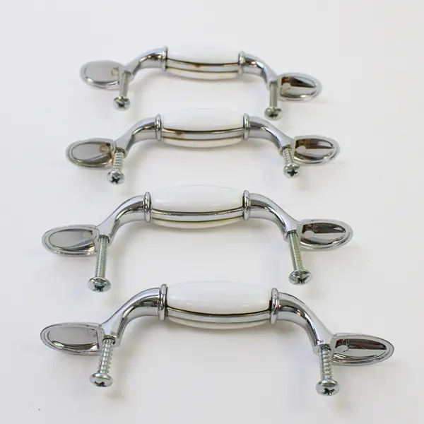 Set of 4 White Ceramic Drawer Pulls Cabinet Handles Dresser Hardware