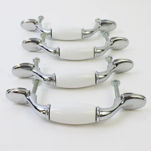 Set of 4 White Ceramic Drawer Pulls Cabinet Handles Dresser Hardware