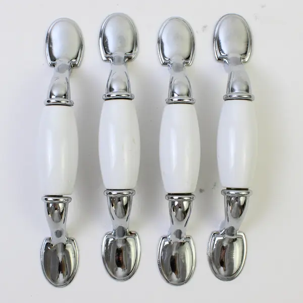 Set of 4 White Ceramic Drawer Pulls Cabinet Handles Dresser Hardware