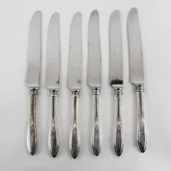 Set of 6 Associated Silver Yourex Silver Seal Lady Washington Dinner Knives