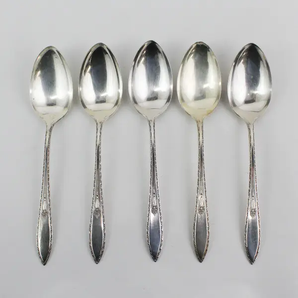 Lot of 5 Associated Silver Yourex Silver Seal Lady Washington Serving Spoons