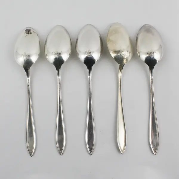 Lot of 5 Associated Silver Yourex Silver Seal Lady Washington Serving Spoons