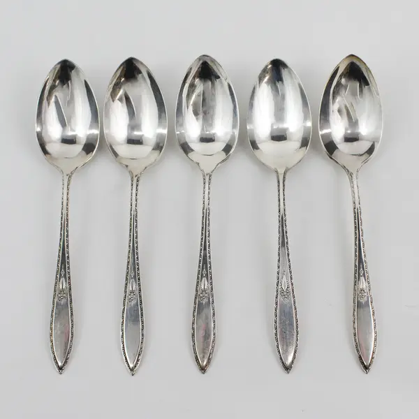 Set of 5 Associated Silver Yourex Silver Seal Lady Washington Tablespoons
