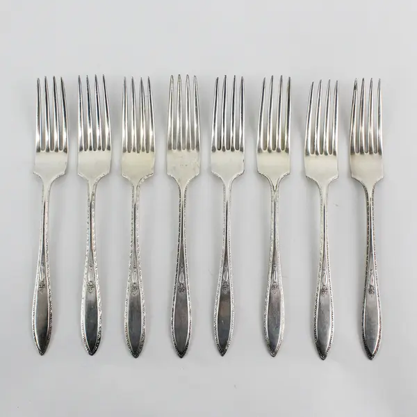 Set Of 8  Associated Silver Yourex Silver Seal Lady Washington Dinner Forks