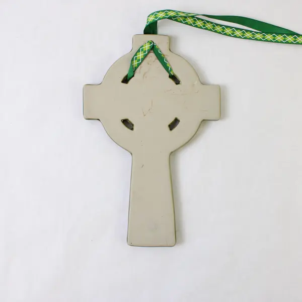Pair Green Ceramic Celtic Cross Wall Hangings - Handmade Knotwork