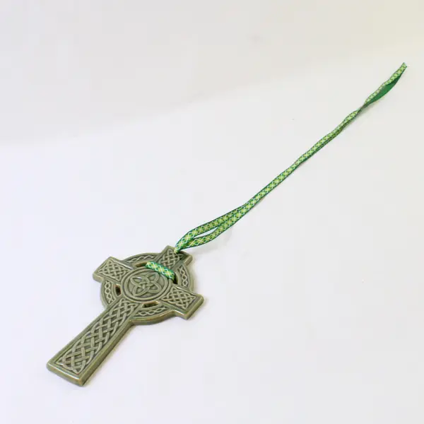 Pair Green Ceramic Celtic Cross Wall Hangings - Handmade Knotwork