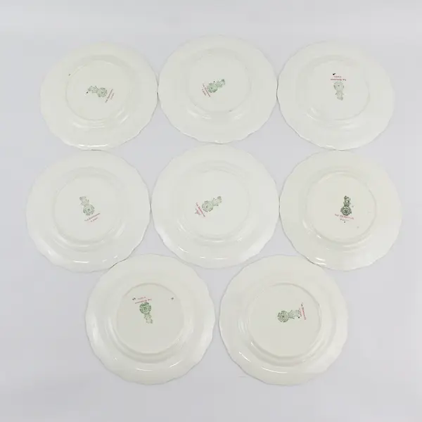  8 Vtg Royal Doulton Berkshire Bread Plates White Rust & Blue Flowers 1937-65