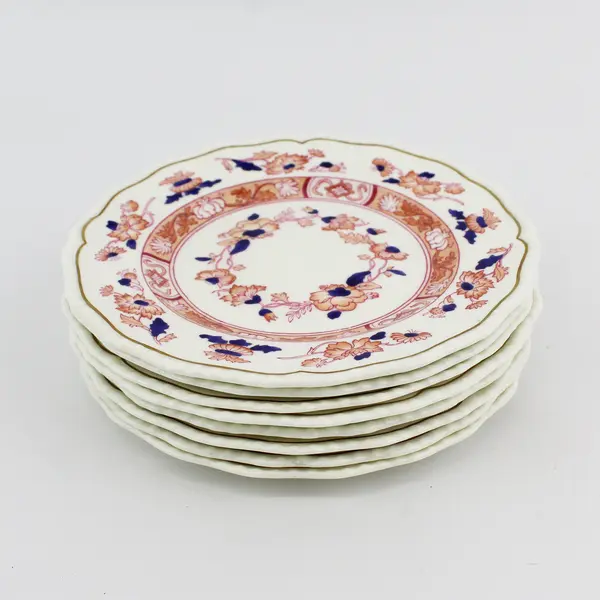 8 Vtg Royal Doulton Berkshire Bread Plates White Rust & Blue Flowers 1937-65