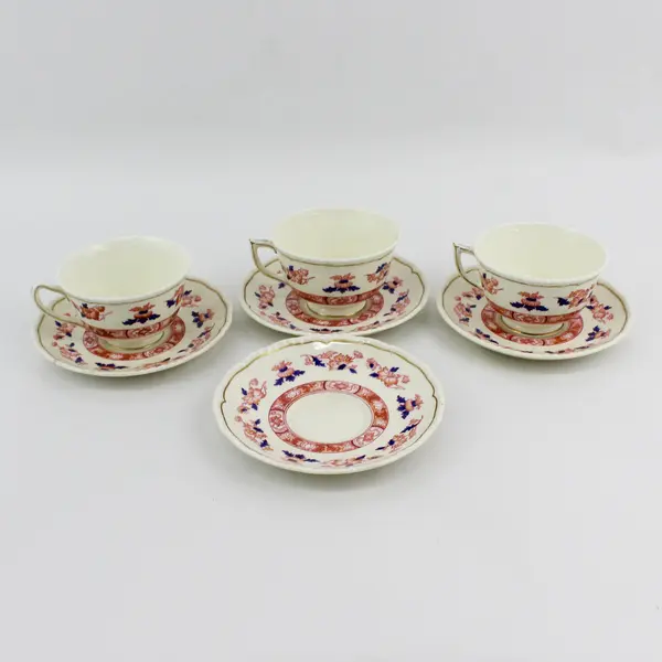 Royal Doulton Berkshire 3 Cup and 4 Saucer Sets 1937-65 White Red  Blue Flowers