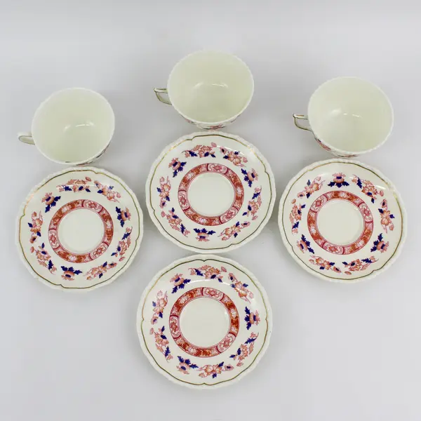 Royal Doulton Berkshire 3 Cup and 4 Saucer Sets 1937-65 White Red  Blue Flowers