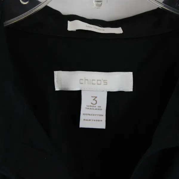 Chico's No-Iron Black Long-Sleeved Cotton Button-Up Women's Size 3