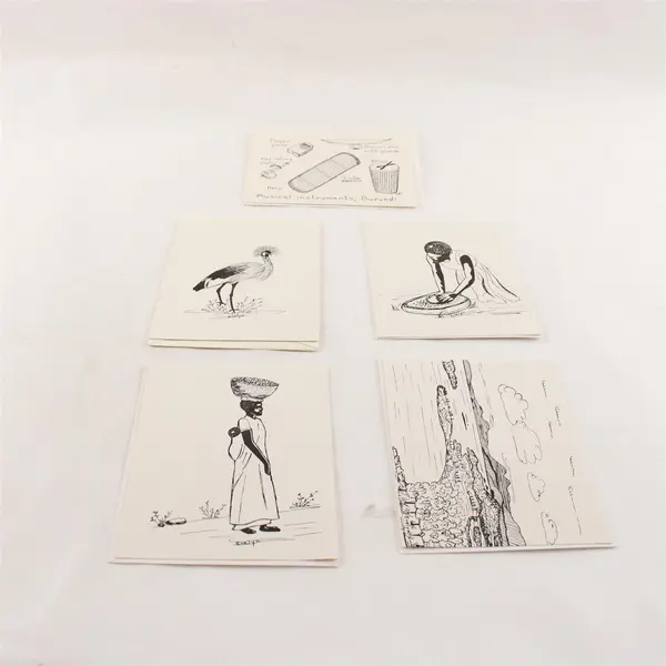 Lot of 5 Blank Notecards East African Illustrations by Evelyn Rupert Unused