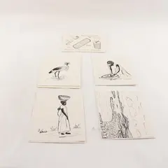 Lot of 5 Blank Notecards East African Illustrations by Evelyn Rupert Unused