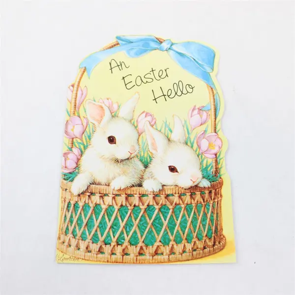 Vintage American Greetings Forget Me Not Bunnies in Basket Easter Card Unused