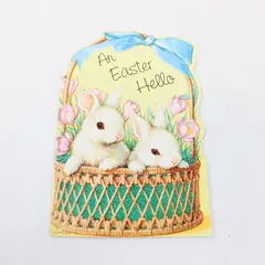 Vintage American Greetings Forget Me Not Bunnies in Basket Easter Card Unused