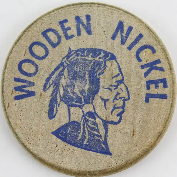 2 Vtg Wooden Nickels 70’s Chevron USA Ortho Chemical 1.5"